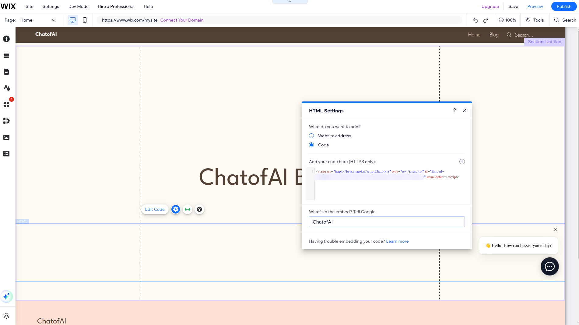Paste HTML code